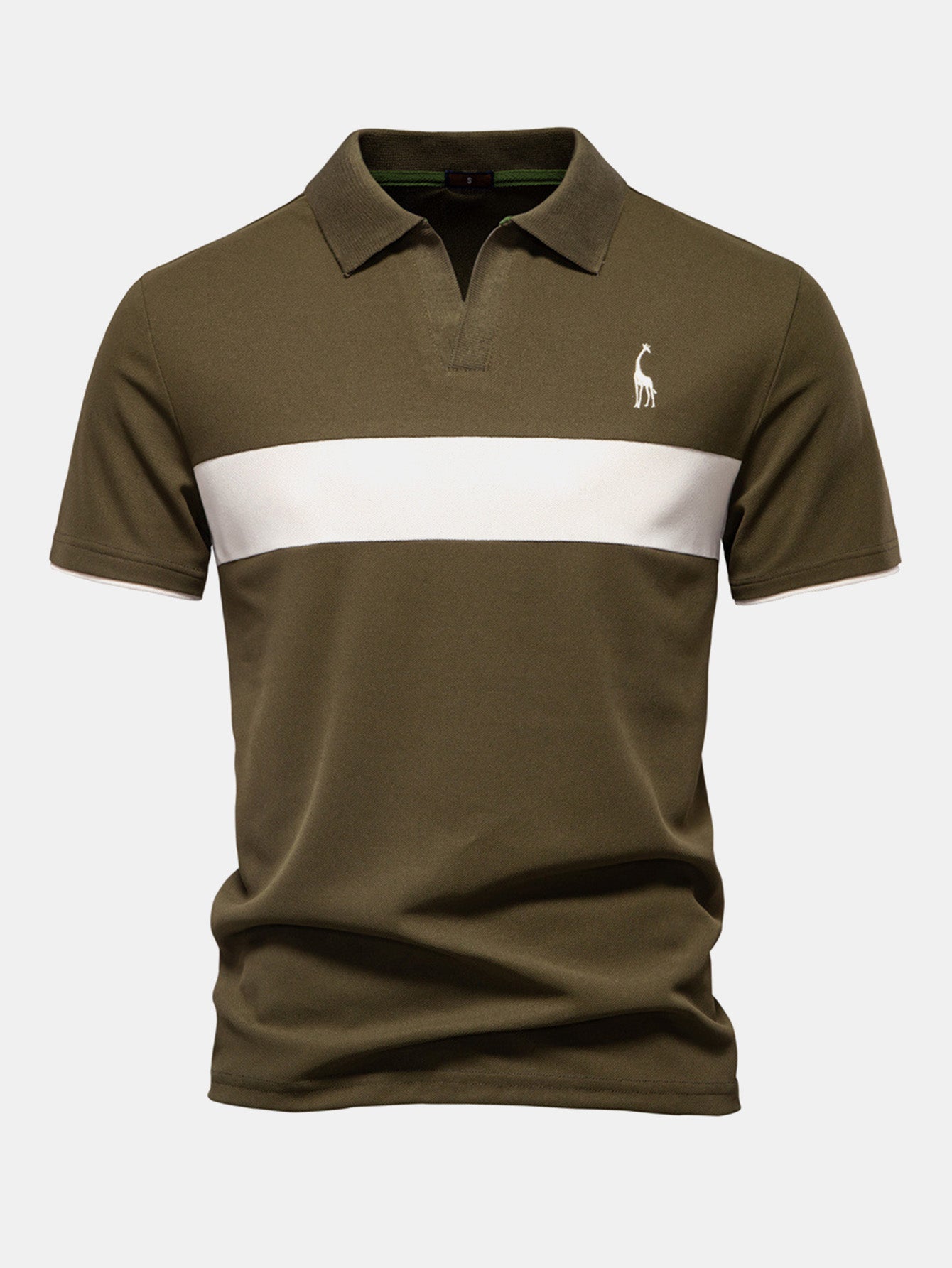 V-Neck Polo Shirt with Contrast Pique Design