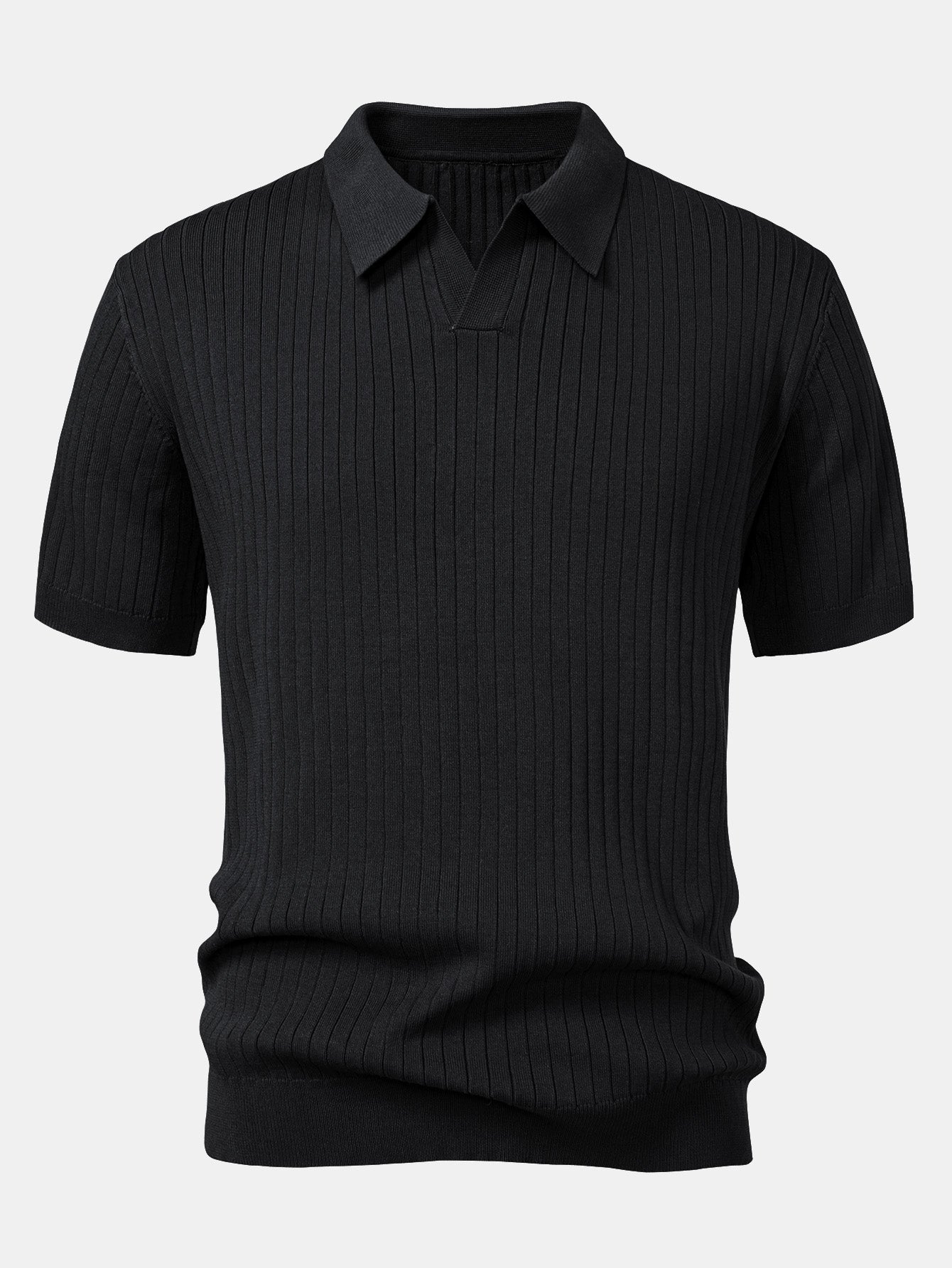 Striped V-Neck Knit Polo