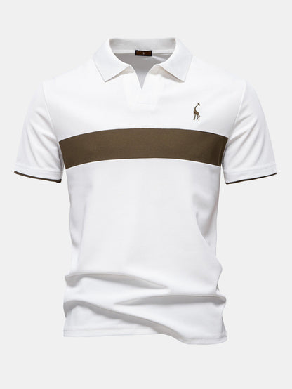V-Neck Polo Shirt with Contrast Pique Design