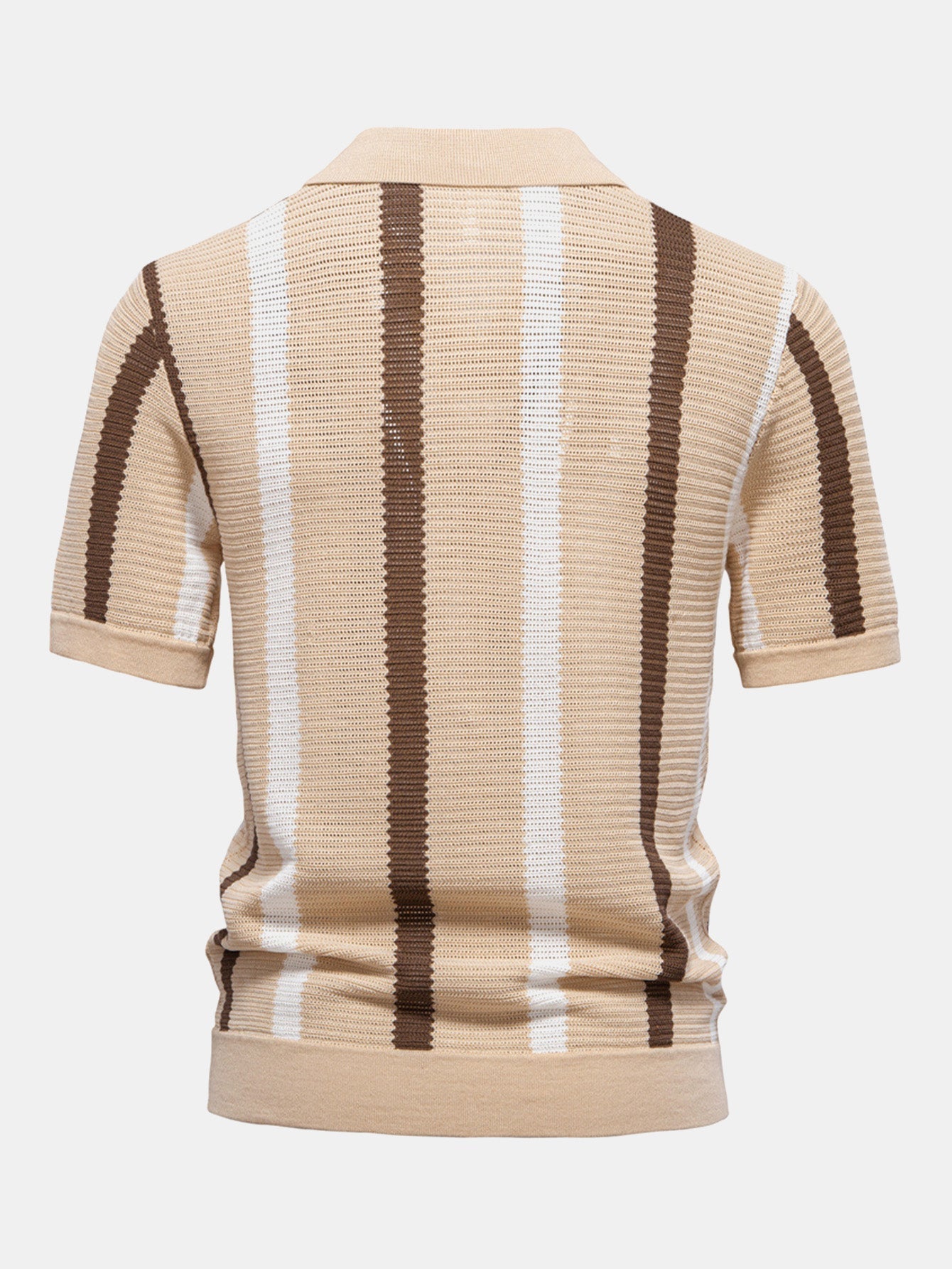 Striped V-Neck Knit Polo Shirt