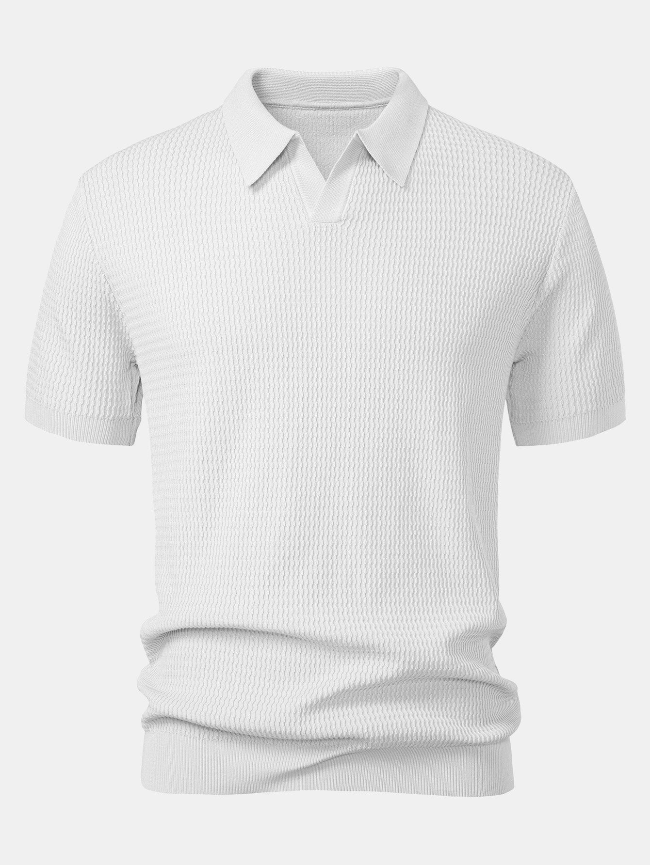 V-Neck Polo Shirt with Wave Jacquard Knit