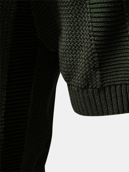 Striped Hollow Knit V-Neck Polo