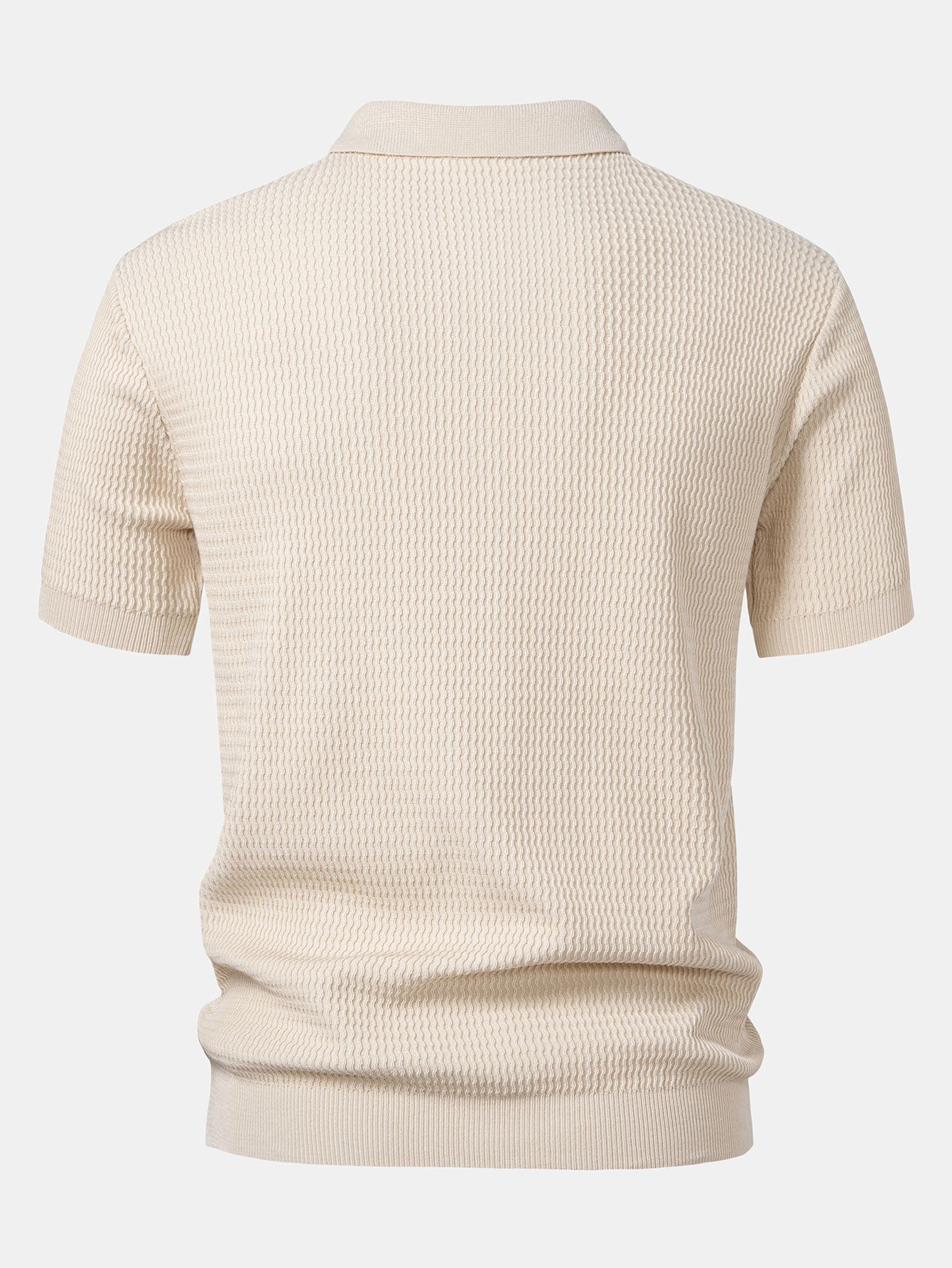 V-Neck Polo Shirt with Wave Jacquard Knit