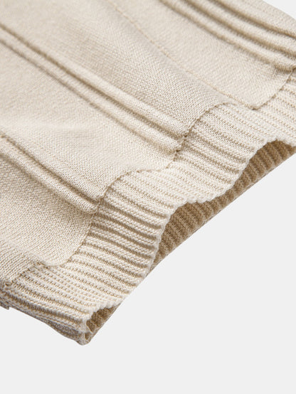 Striped Jacquard Knit Polo Shirt with Zipper