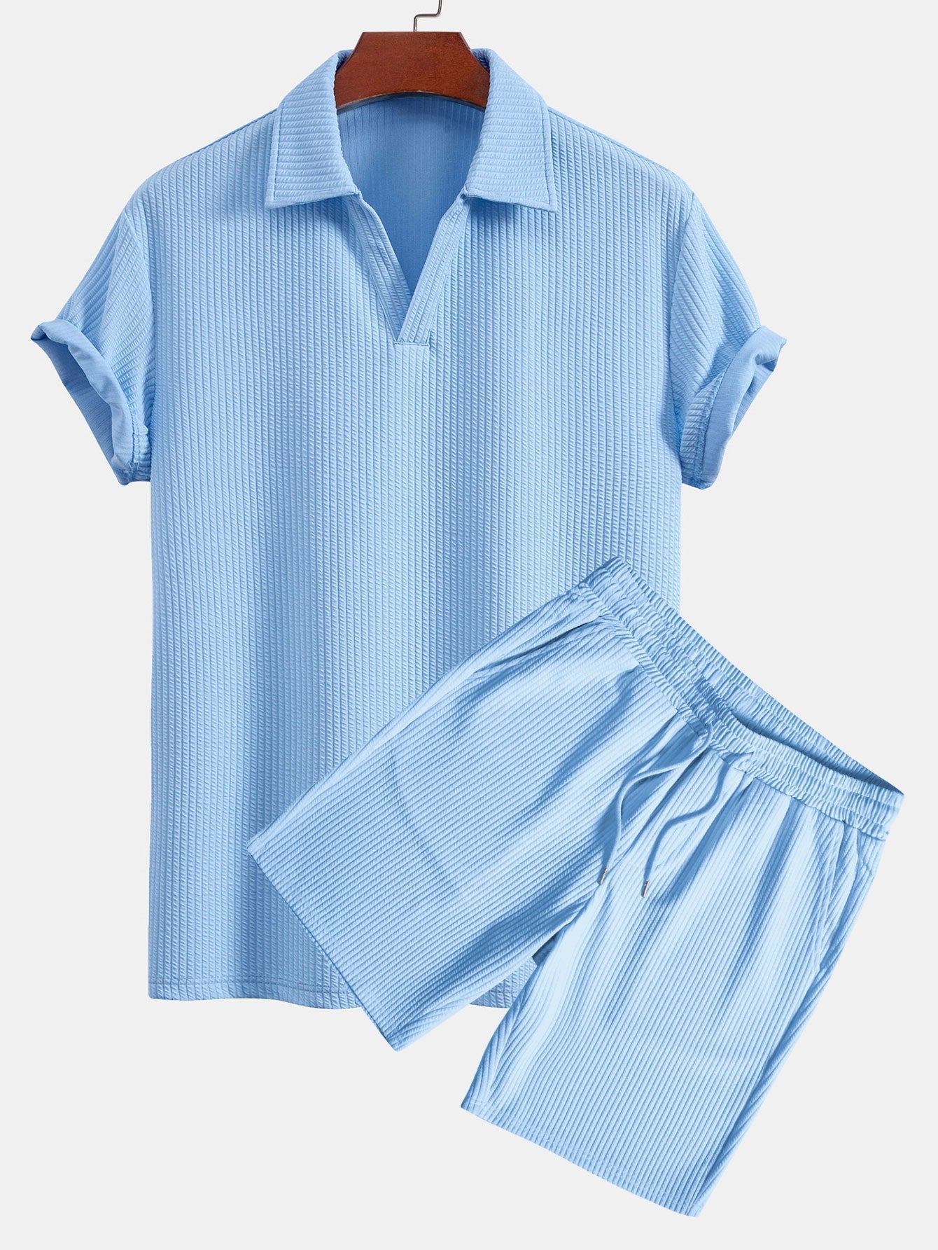 Textured V-Neck Polo & Shorts